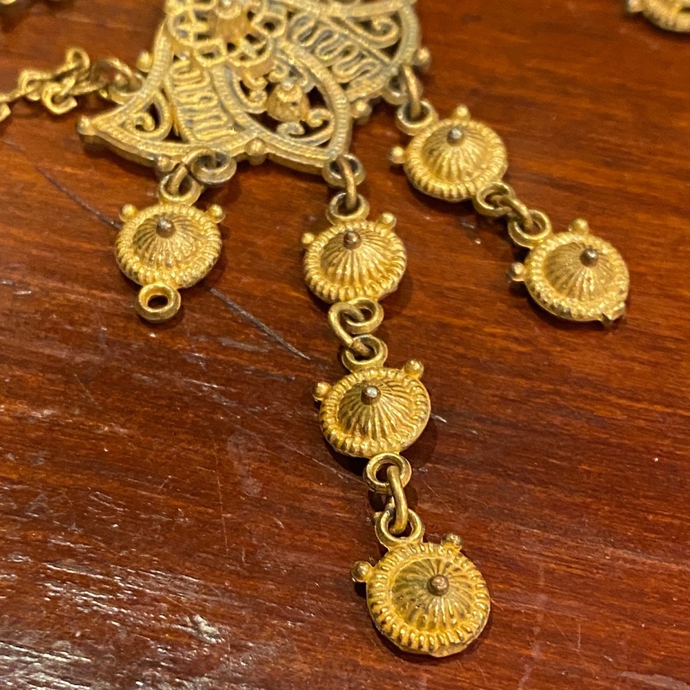 Antique Victorian Etruscan Revival Gold Gilt Filigree Festoon Fringe Necklace - Picture 6 of 13